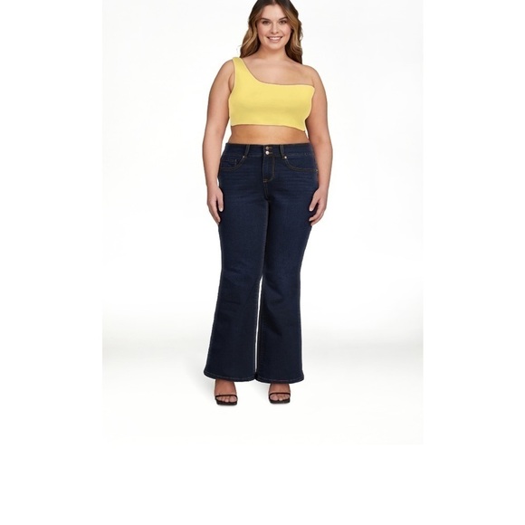 NWT-no boundaries-size 15-dark wash-double button, high-rise flare, jeans. - Picture 1 of 10